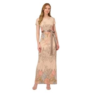 Adrianna Papell Women's Matelassé Floral Jacquard Column Gown Size8